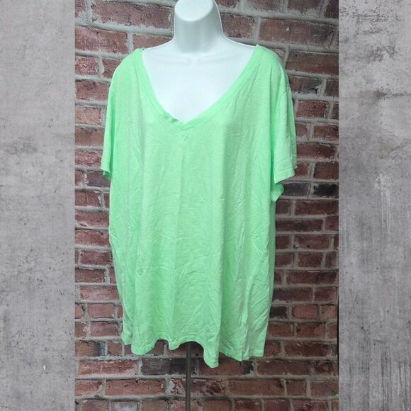 Universal Thread Green Cotton Tunic Top XXL V Neck Fitted Short Sleeve Soft - Picture 1 of 5
